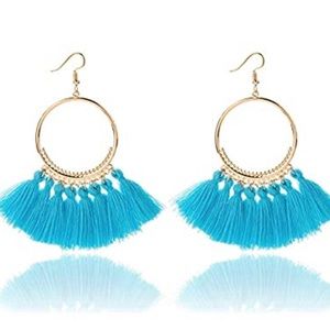 Aqua Tassel Hoop Earrings